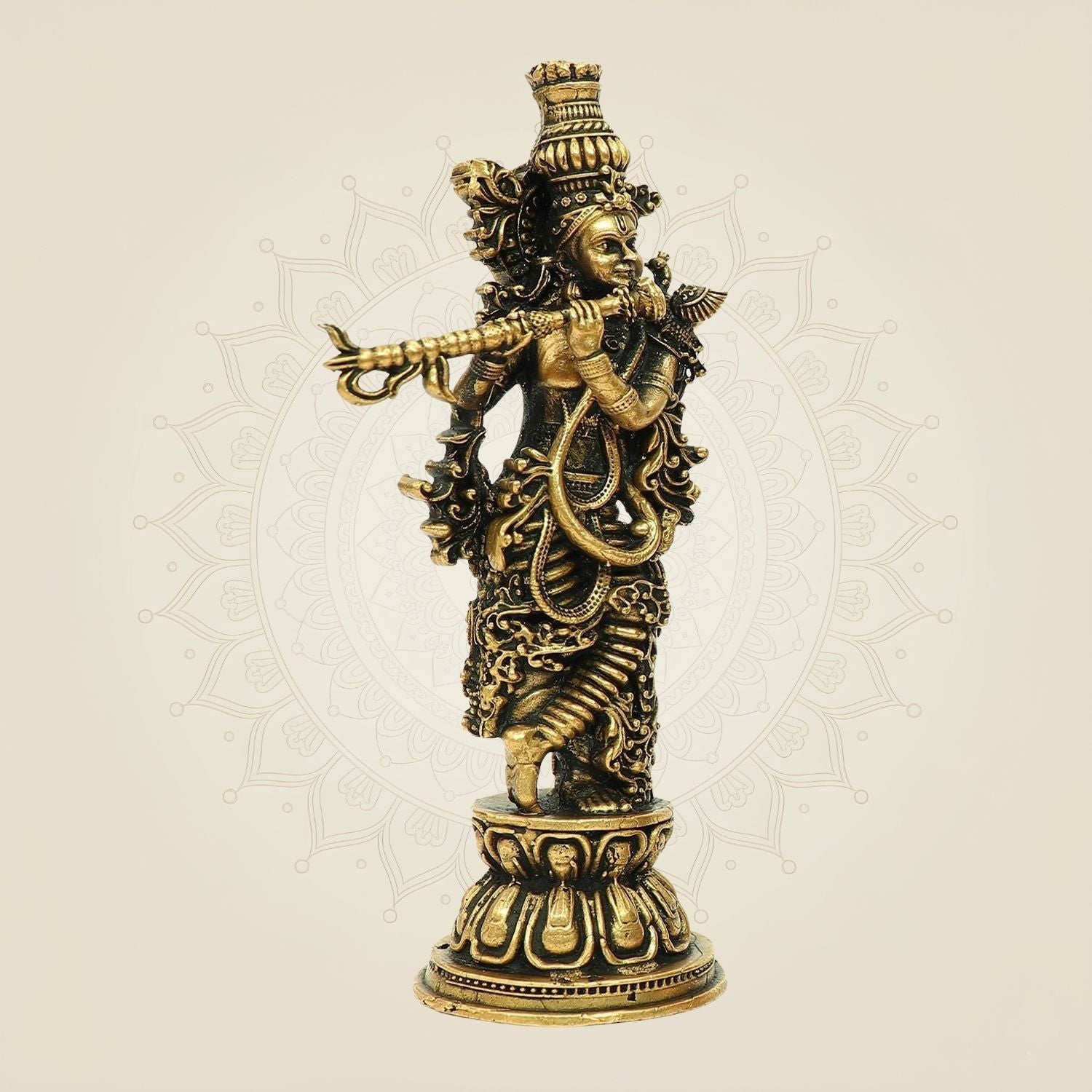4.75" Krishna Bronze Idol – South Indian Divine Murti for Mandir