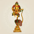 Ganesha Dancing on Sheshnag - Hand Painted Multicolor Brass Statue 10.5"