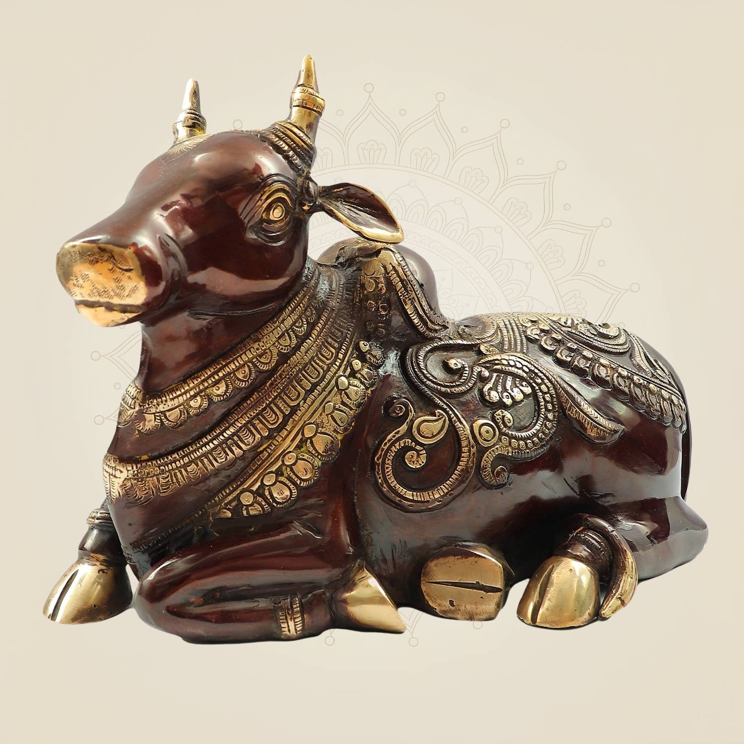 Heavy Brass Nandi Idol 9" Inch | Sacred Bull of Lord Shiva for Temple & Home Decor