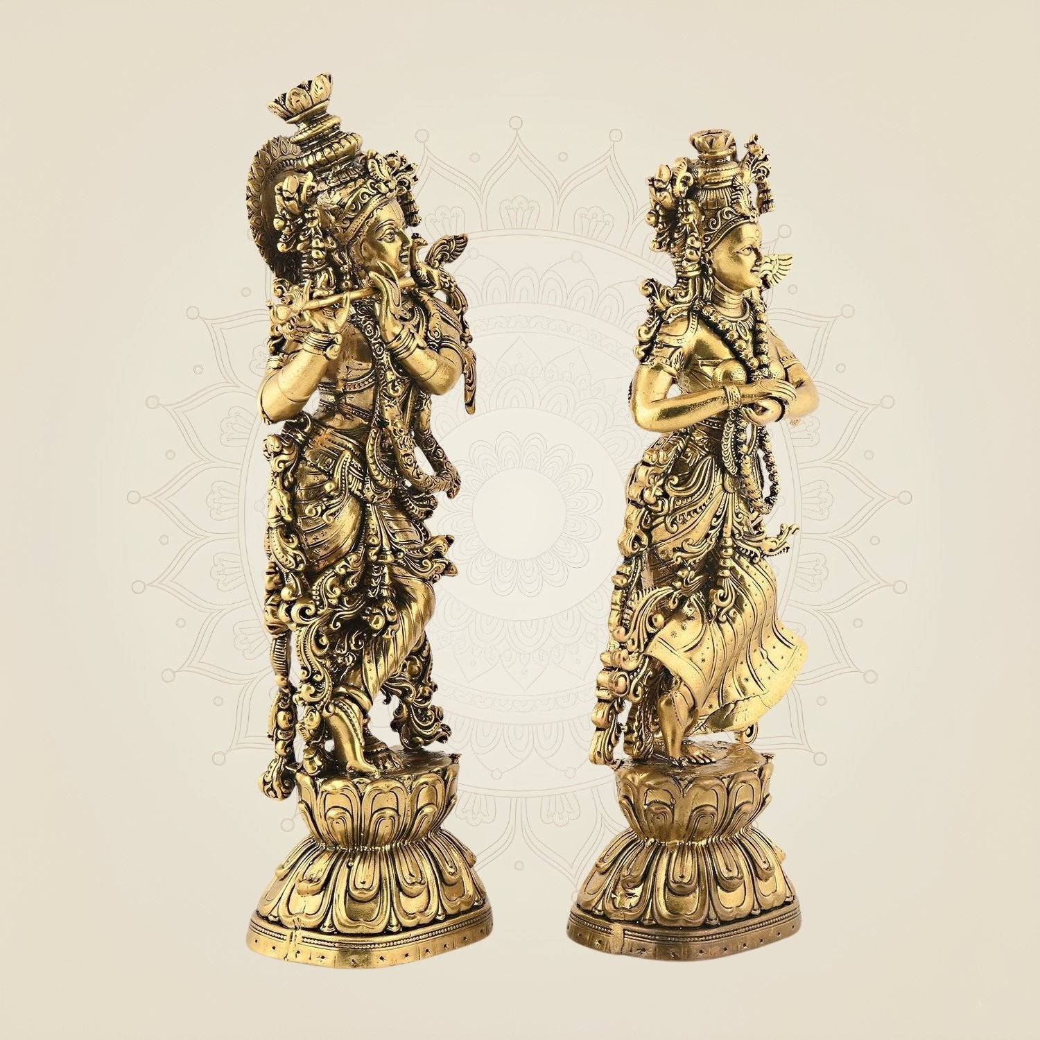 Radha Krishna Brass Idol 9.5" – Handcrafted Premium Sculpture for Aarti & Decor