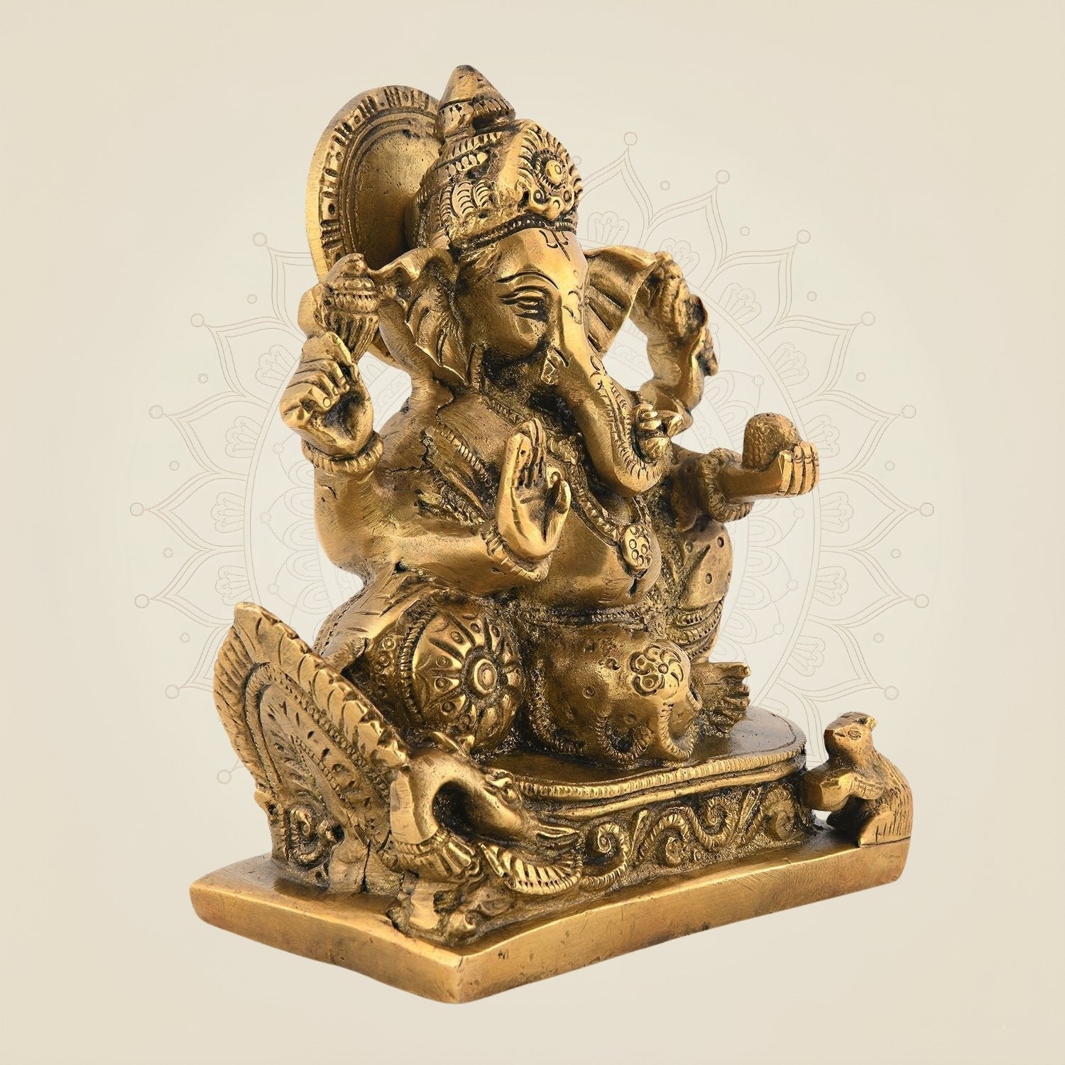 Brass Chaturbhuj Ganesha Idol | Decorative Showpiece for Luck & Prosperity 5.5"