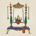 Brass Ganesh Ji Idol on Swing with Stone Work 16" | Traditional Ganesha Jhoola Statue for Pooja Decor