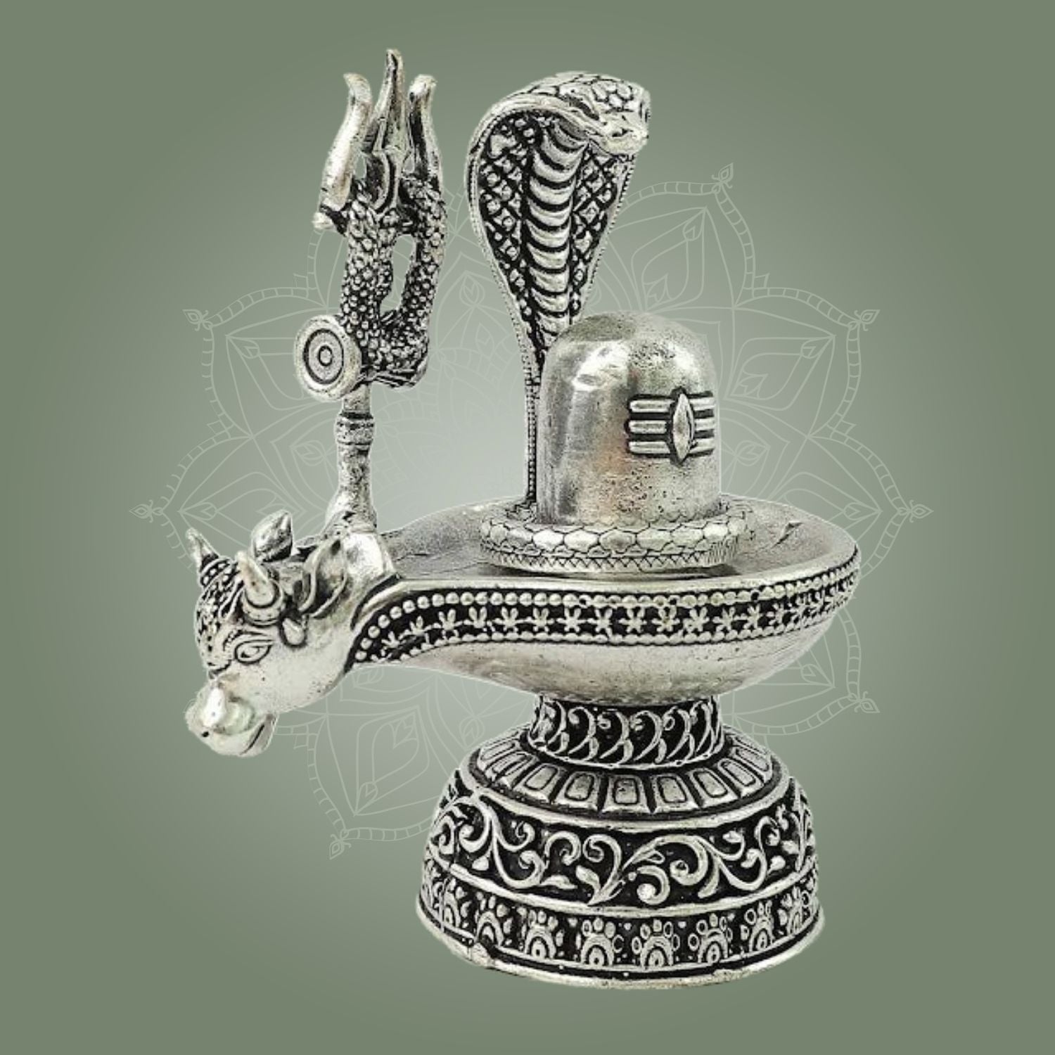 Brass Shivling Idol – 4" Silver Finish Shiva Energy Statue for Pooja & Prosperity