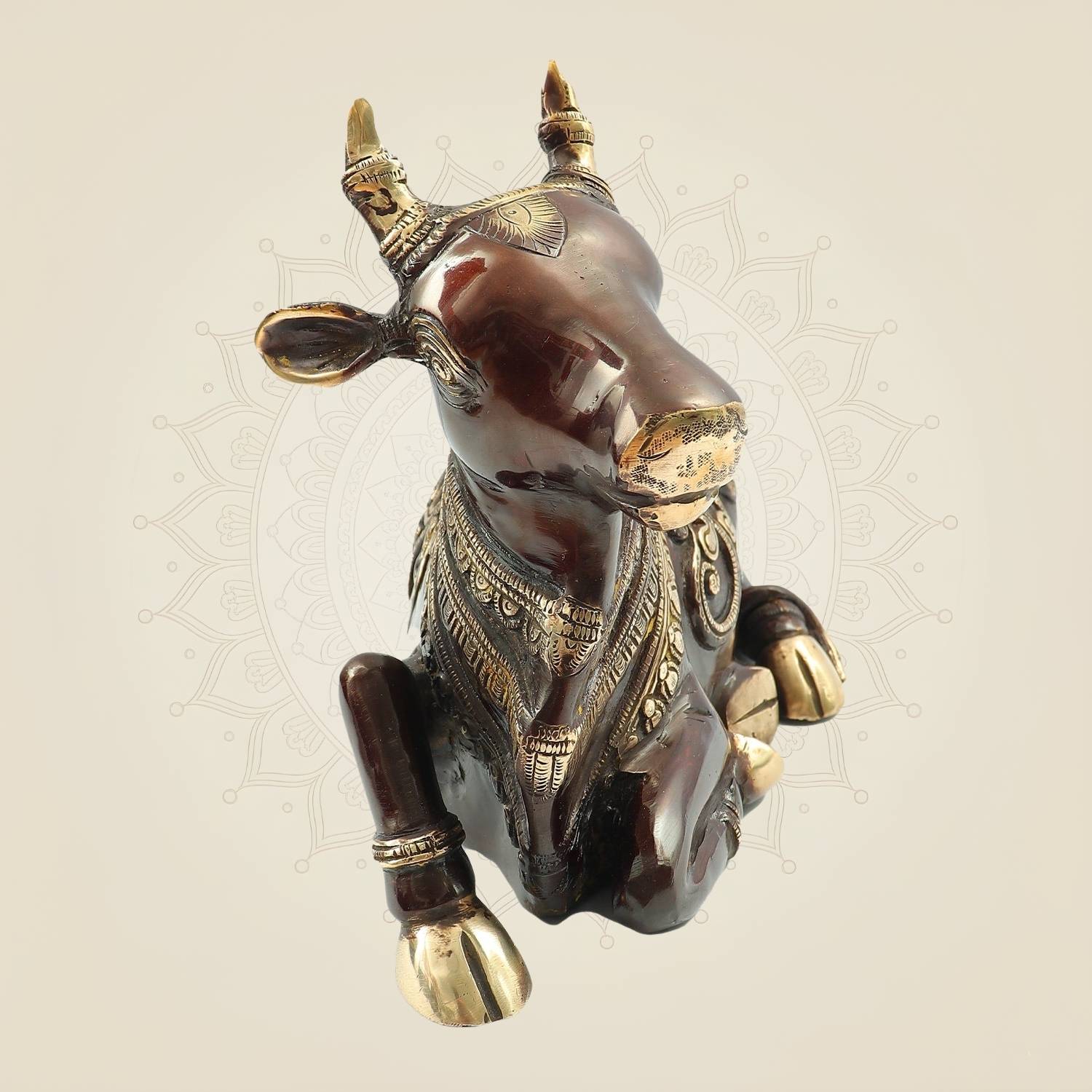 Heavy Brass Nandi Idol 9" Inch | Sacred Bull of Lord Shiva for Temple & Home Decor