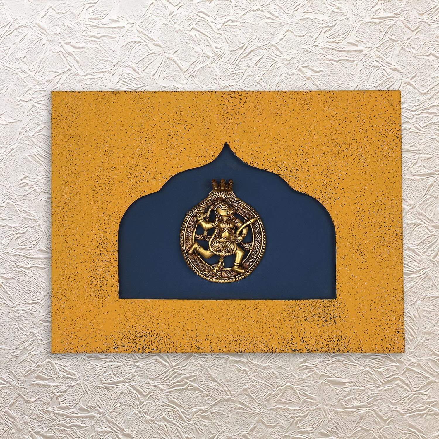 Brass Hanuman Ji 12" Wooden Wall Frame - Spiritual Wall Decor Plate