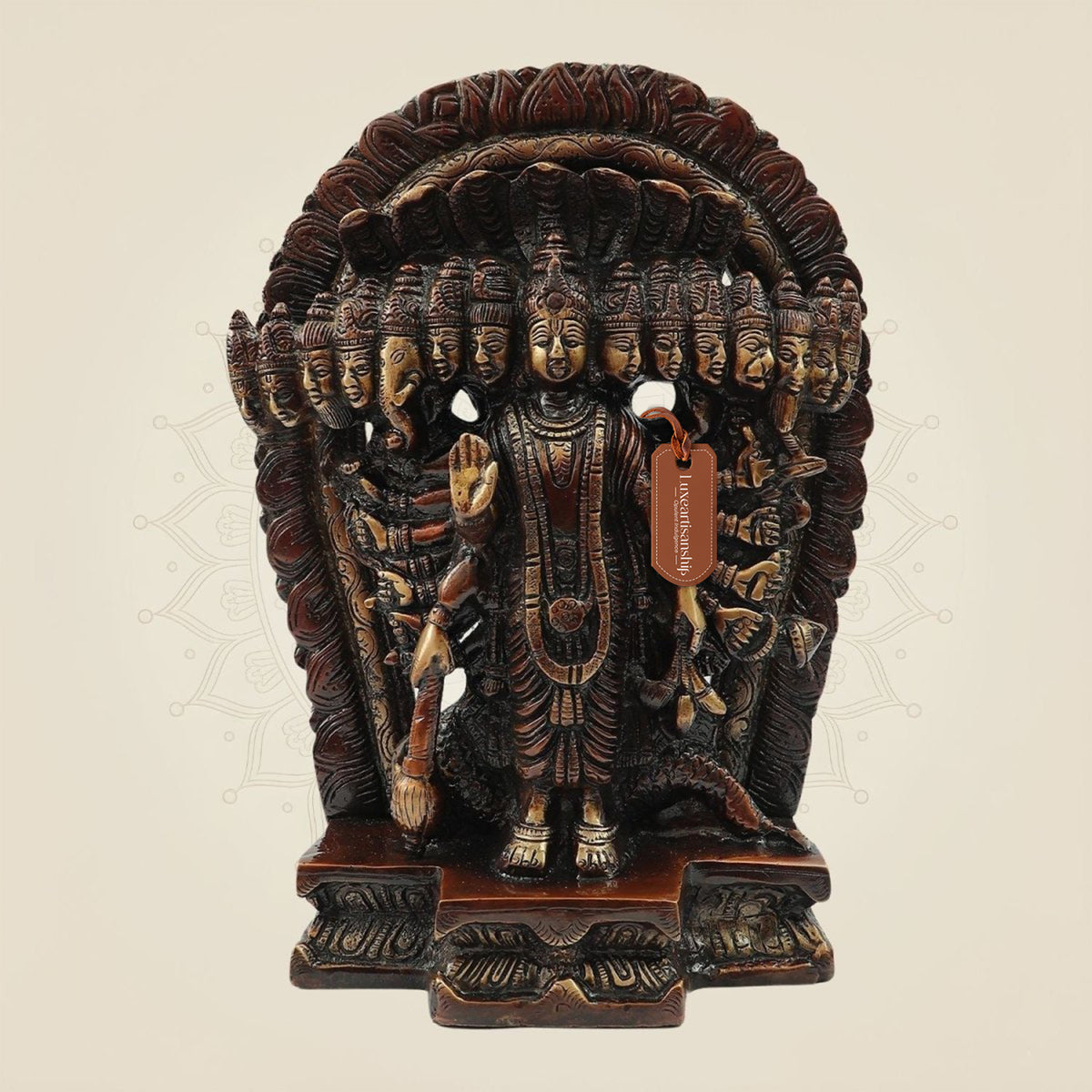10.5" Hand Painted Brass Vishnu Dashavatar Idol | Narayan Hindu God Statue for Temple Decor