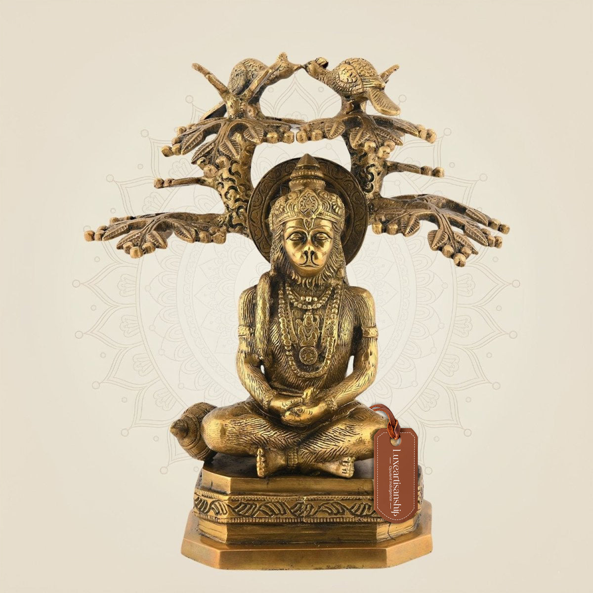 Pure Brass Hanuman Idol | Meditating Under Kadamba Tree | Divine Handcrafted Statue 9.5 Inch
