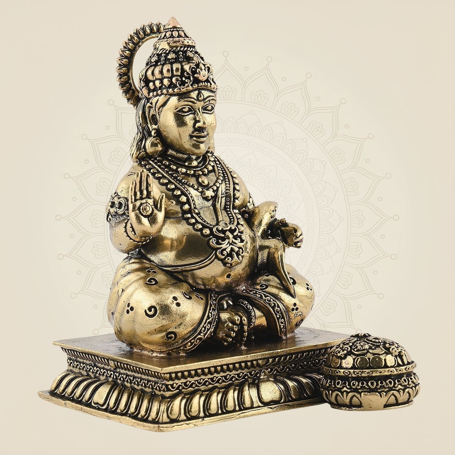 Brass Kuber Idol - 3 Inch |  Lord of Wealth, Prosperity & Fortune – Handcrafted Murti for Puja & Décor
