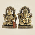 5" Brass Ganesh Lakshmi Murti with Ornamental Temple Arch