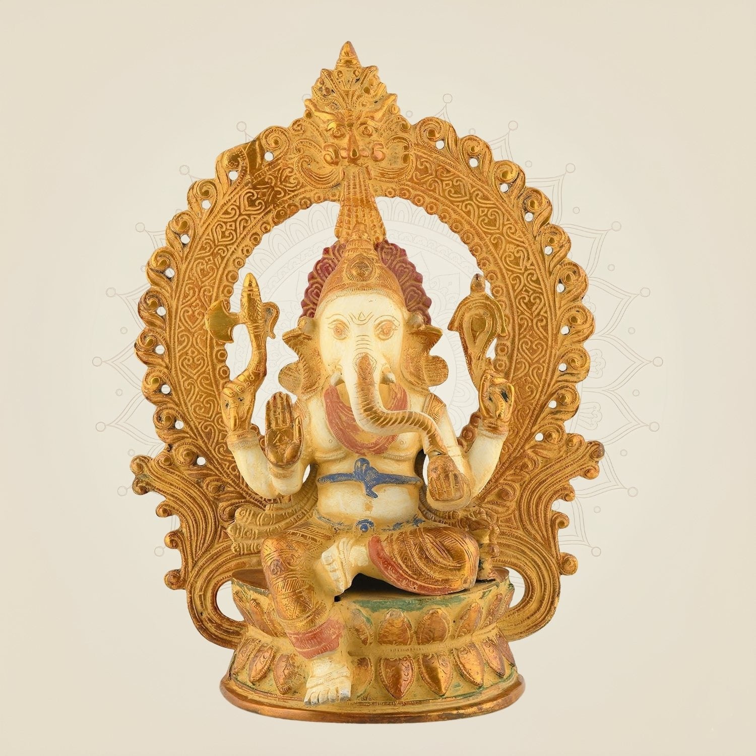 Multicolor Brass Ganesha with Prabhavali 14.5″ – Regal Idol for Temple & Decor
