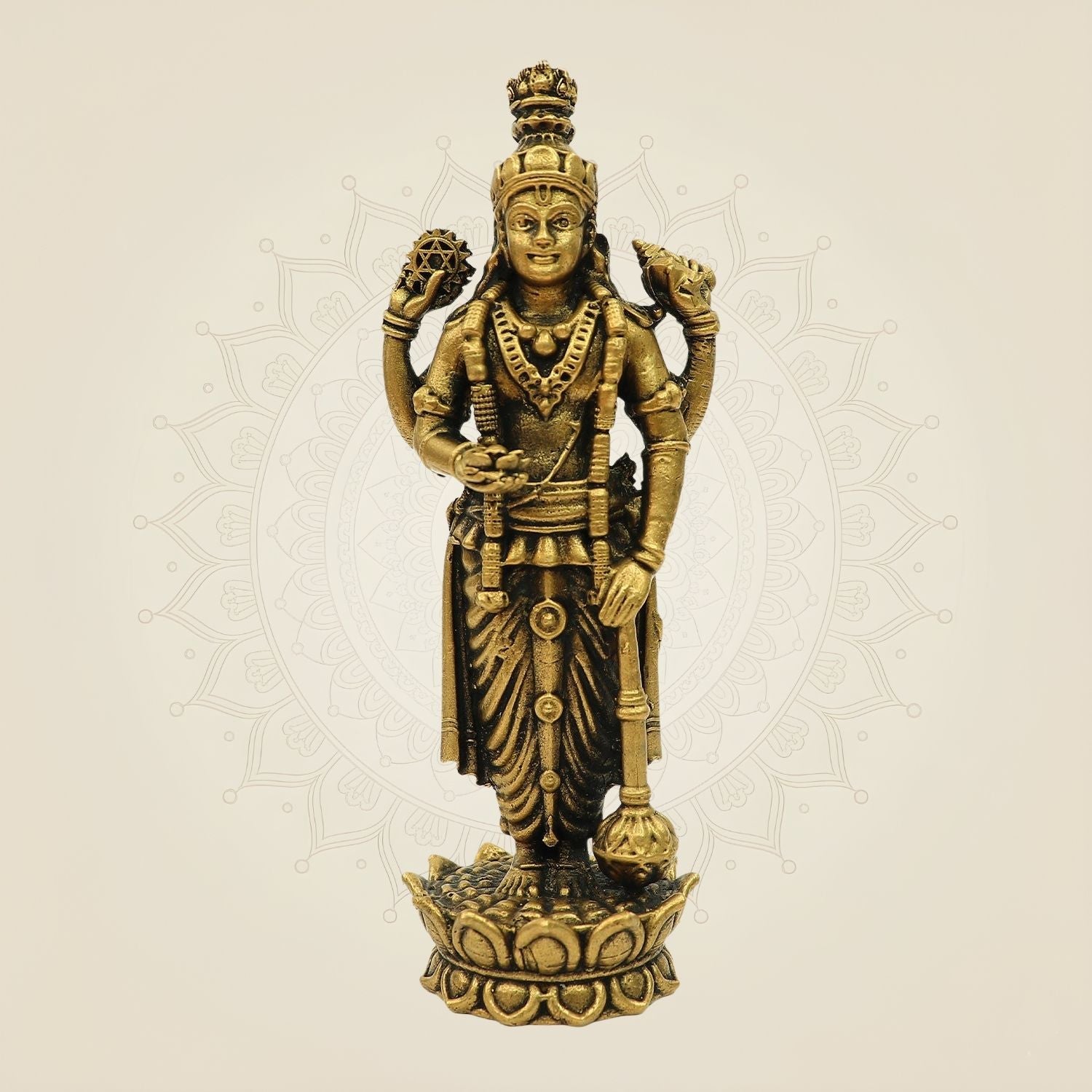 5" Bronze Lord Vishnu Idol – Standing on Lotus for Pooja Decor