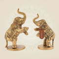 Jumping Elephant Pair 4" Pure Brass Handcrafted Showpieces (Set of 2)