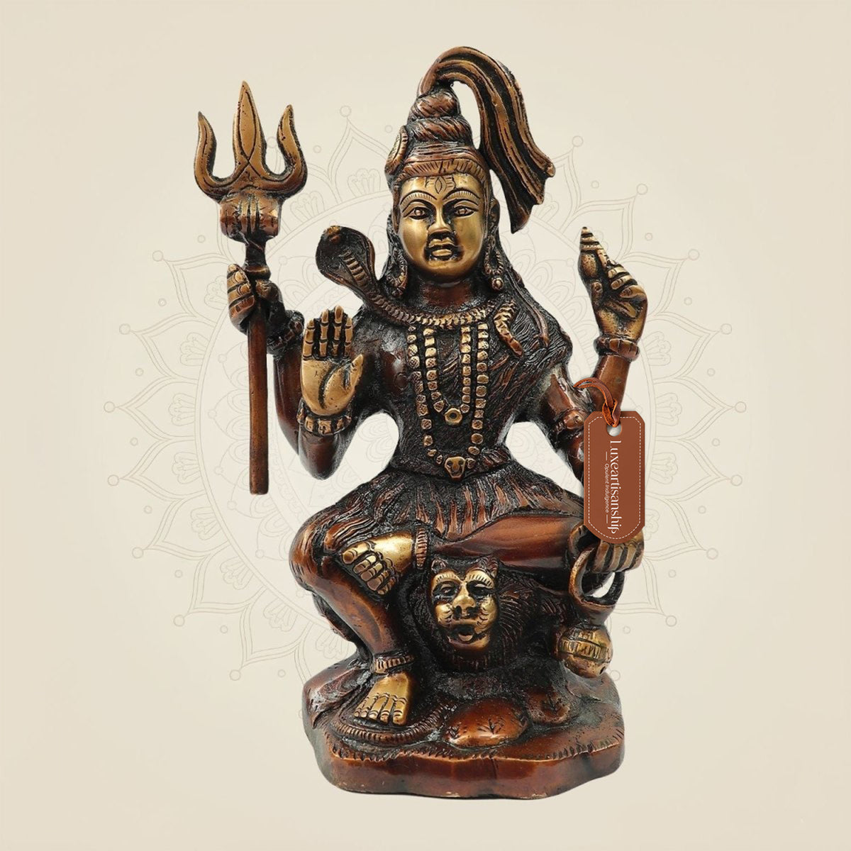 Hand Painted Brass Shiva Idol with Trishul & Damru | Evil Destroyer Murti - 8.75"