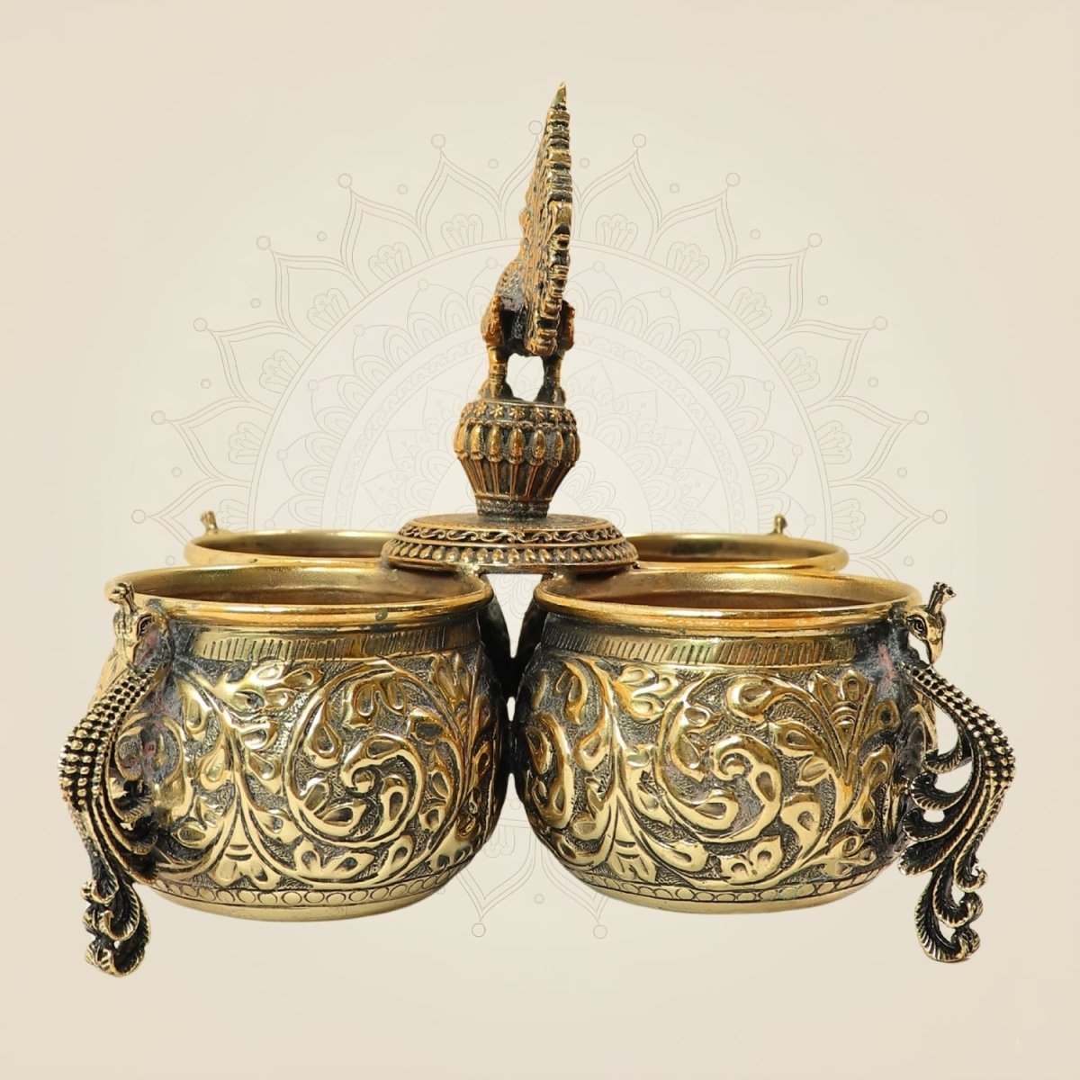 6" Brass Peacock Dry Fruit Bowl Set for Home Decor & Festive Gifting - Luxeartisanship