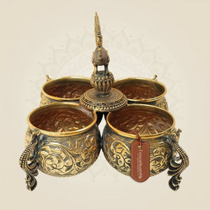 6" Brass Peacock Dry Fruit Bowl Set for Home Decor & Festive Gifting - Luxeartisanship