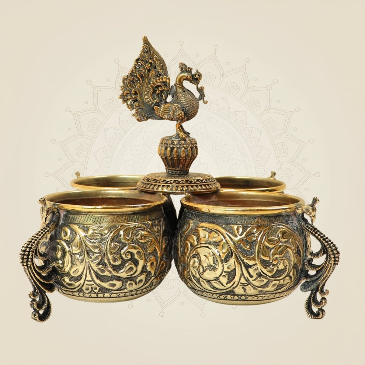 6" Brass Peacock Dry Fruit Bowl Set for Home Decor & Festive Gifting - Luxeartisanship