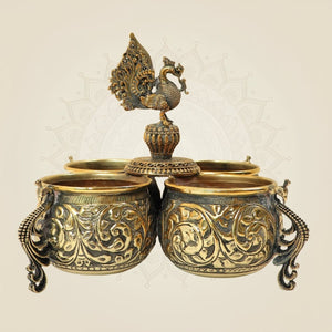 6" Brass Peacock Dry Fruit Bowl Set for Home Decor & Festive Gifting - Luxeartisanship