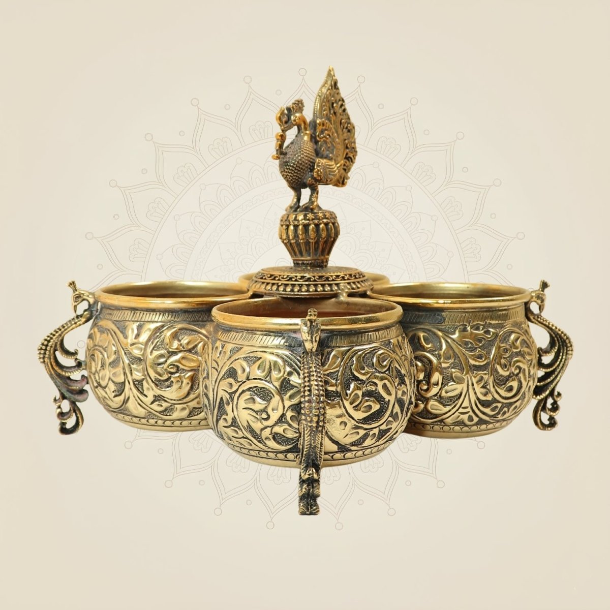 6" Brass Peacock Dry Fruit Bowl Set for Home Decor & Festive Gifting - Luxeartisanship