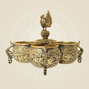 6" Brass Peacock Dry Fruit Bowl Set for Home Decor & Festive Gifting - Luxeartisanship