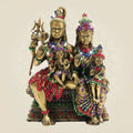 6" Brass Shiva Parivar Idol Featuring Vibrant Multicoloured Stone Work - Luxeartisanship