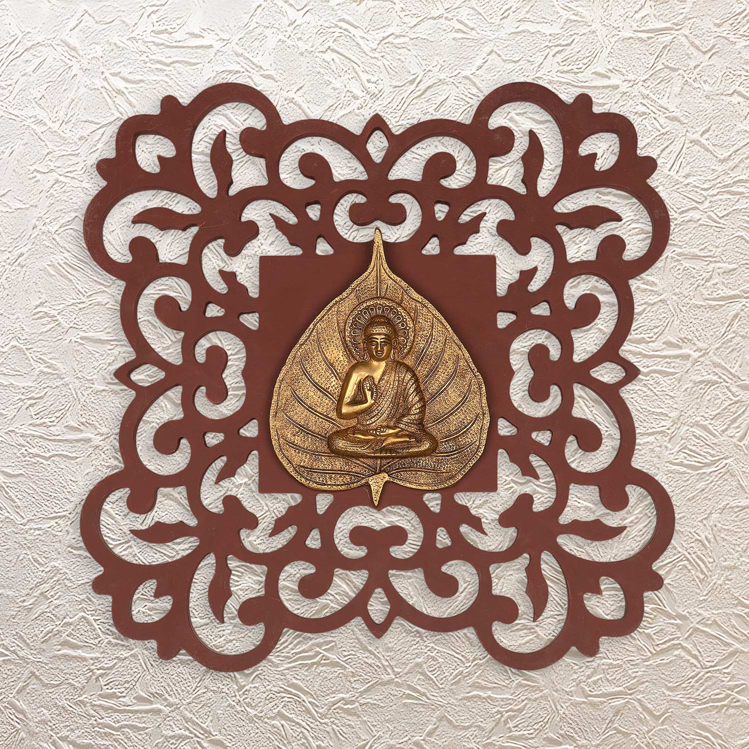 Buddha on Leaf with Decorative Wooden Wall Frame 16"– Art Piece for Spiritual Decor