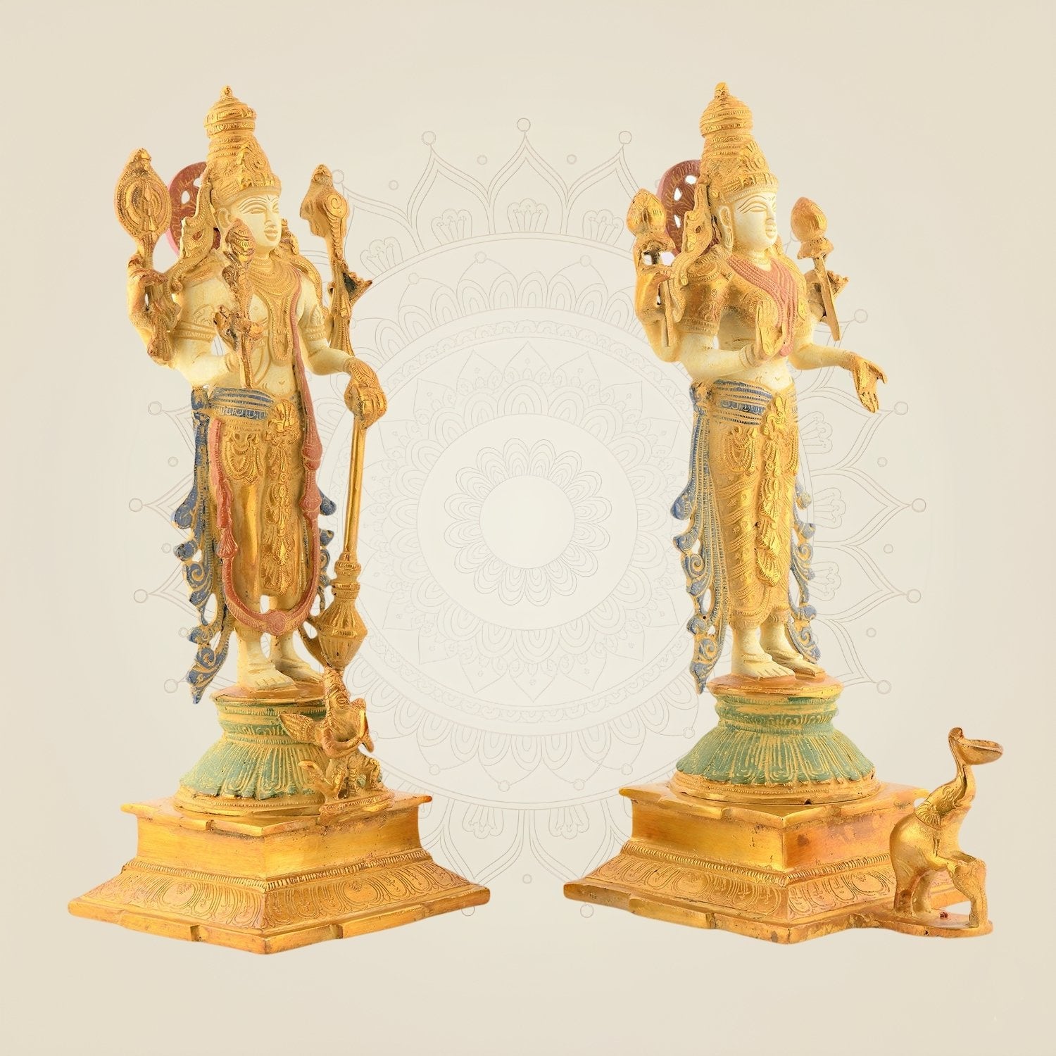 Laxmi Narayan Idol Pair – 14.5" Multicolor Mud Finish Brass Statues