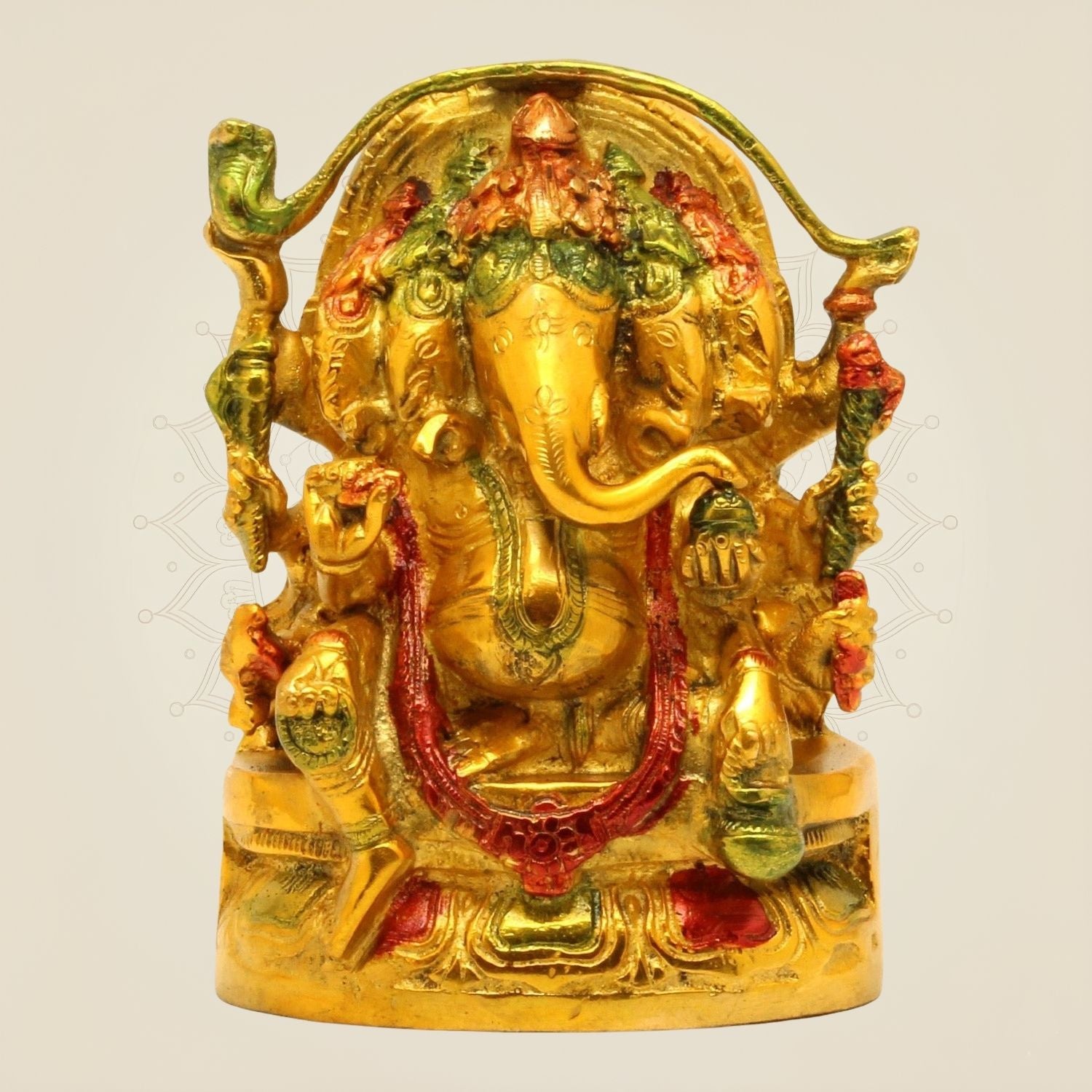 Panchmukhi Ganesha Brass Idol 5.75"– Vibrant 5-Headed  Hand-Painted Ganpati Murti