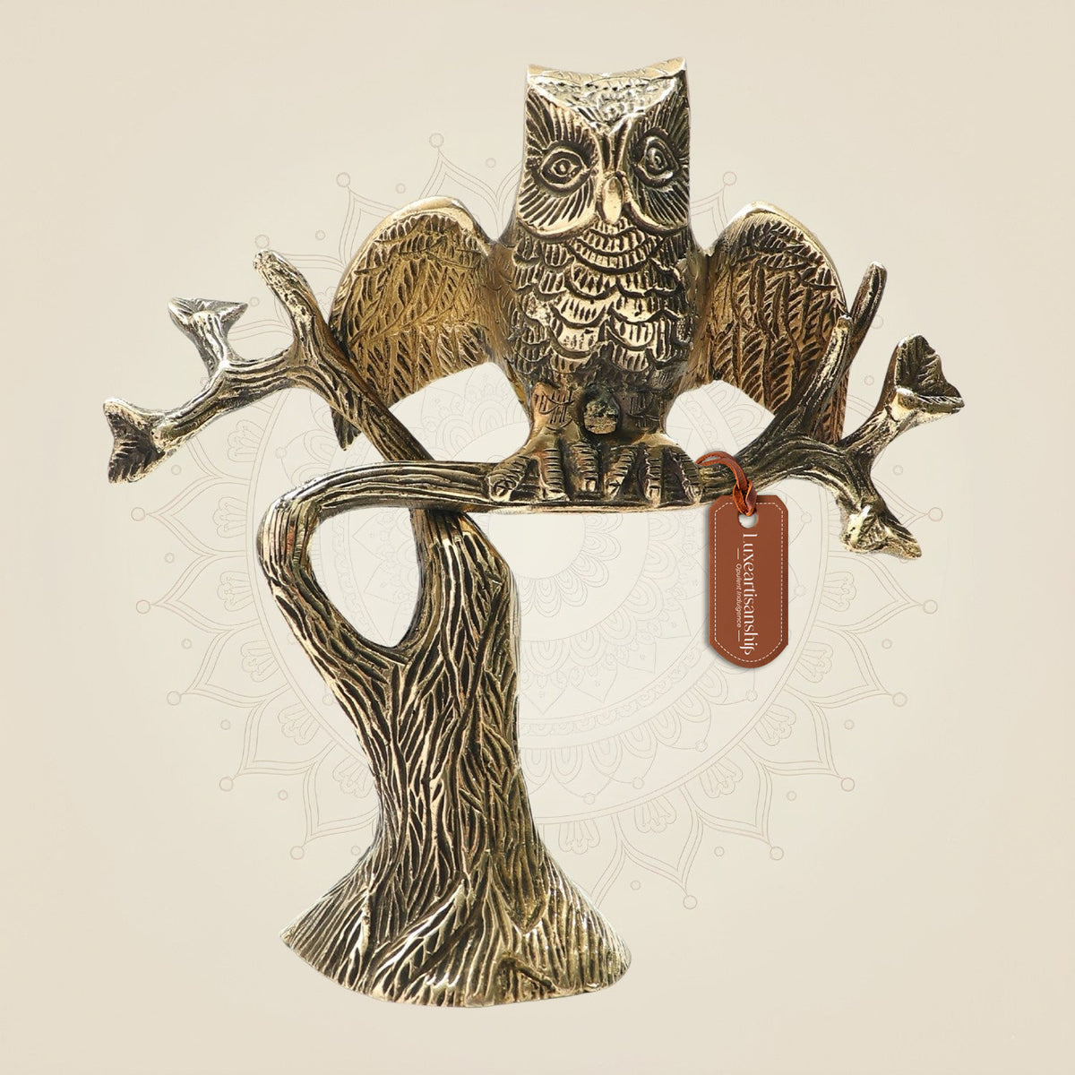 Brass Owl Sitting on Tree Showpiece 8" – Artistic Accent