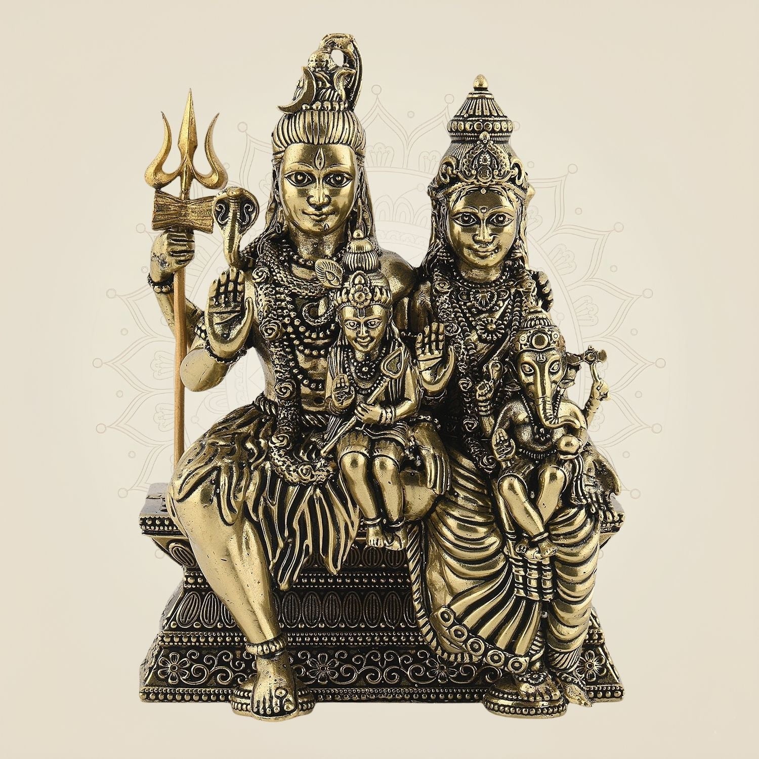 Brass Shiv Parivar Idol 4" – Shiva, Parvati, Ganesh & Kartikeya Family Murti