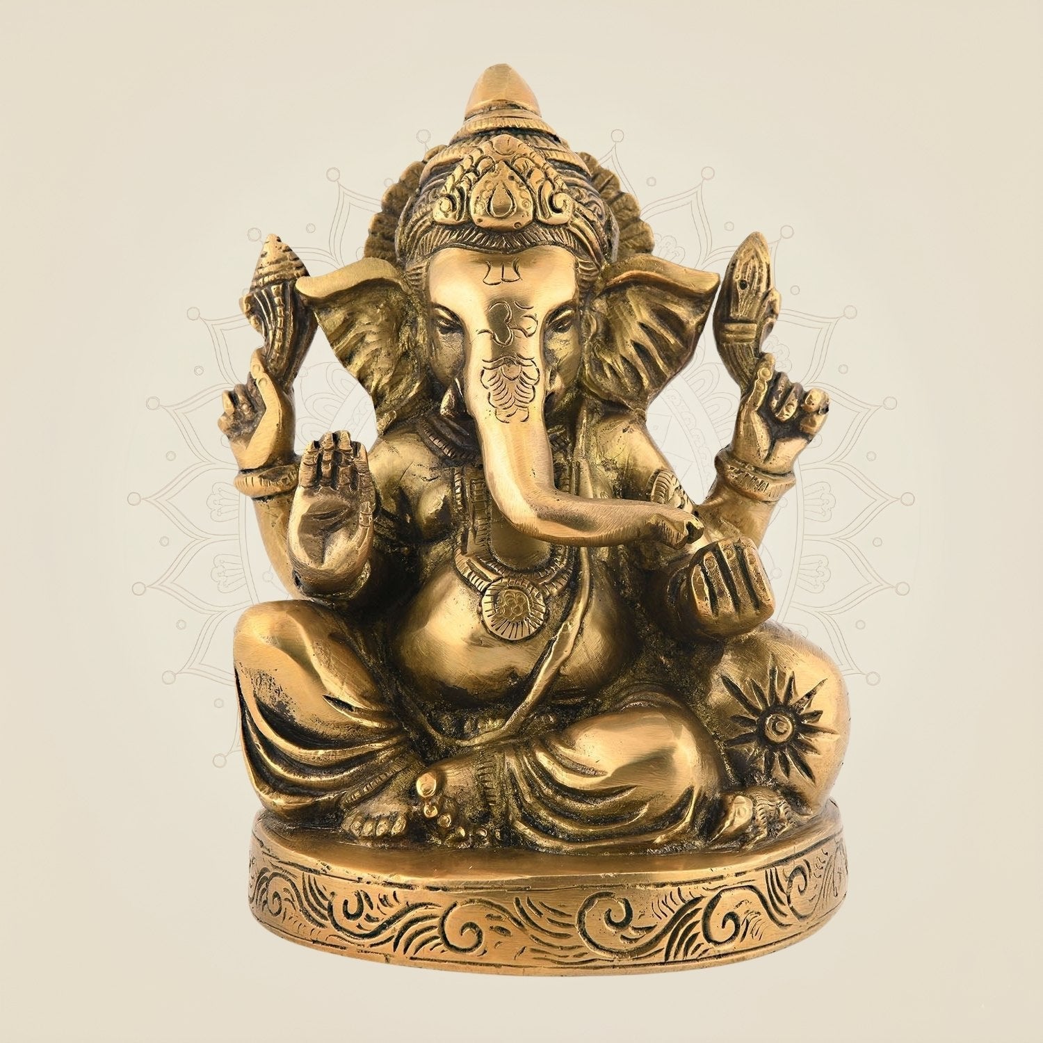 Brass Charbhuja Ganesha Idol 6.75" | Four-Armed Ganpati Murti for Home & Pooja Decor