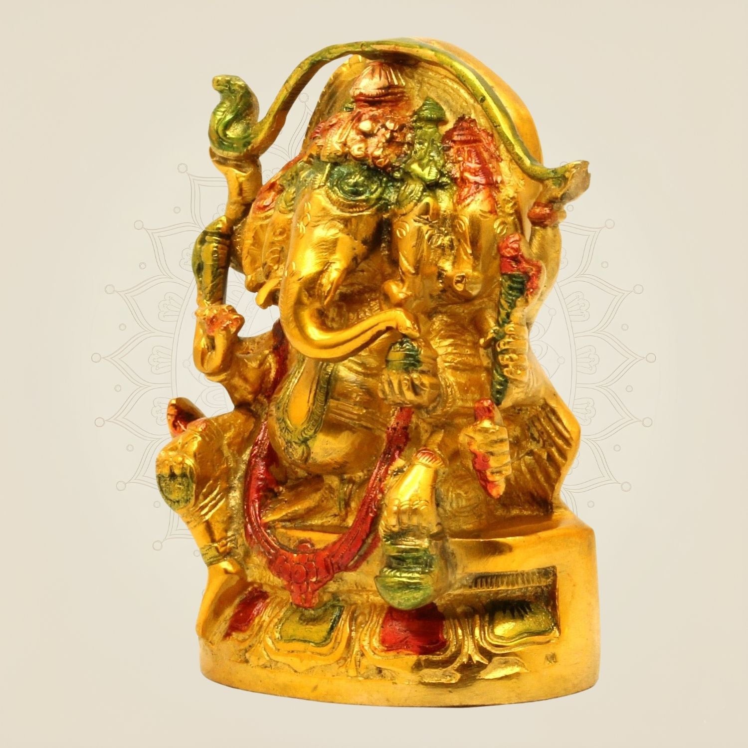 Panchmukhi Ganesha Brass Idol 5.75"– Vibrant 5-Headed  Hand-Painted Ganpati Murti