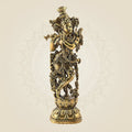 Brass Lord Krishna Idol 9.5" | Flute Playing Kishan Murti for Home & Temple