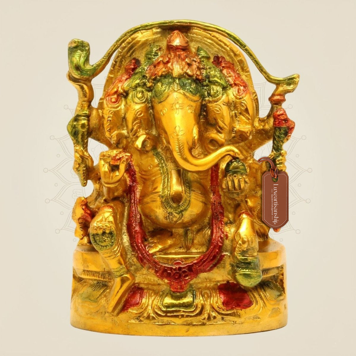 Panchmukhi Ganesha Brass Idol 5.75"– Vibrant 5-Headed  Hand-Painted Ganpati Murti