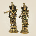 Superfine Radha Krishna Bronze Idol – South Indian Divine Couple Murti 4.75"