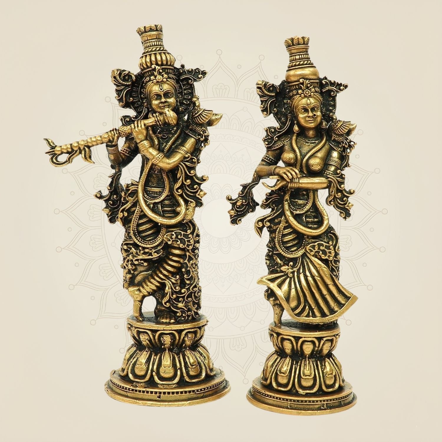 Superfine Radha Krishna Bronze Idol – South Indian Divine Couple Murti 4.75"
