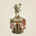6.5" Brass Hanuman Ji Idol on Chowki with Sparkling Stone Work - Luxeartisanship