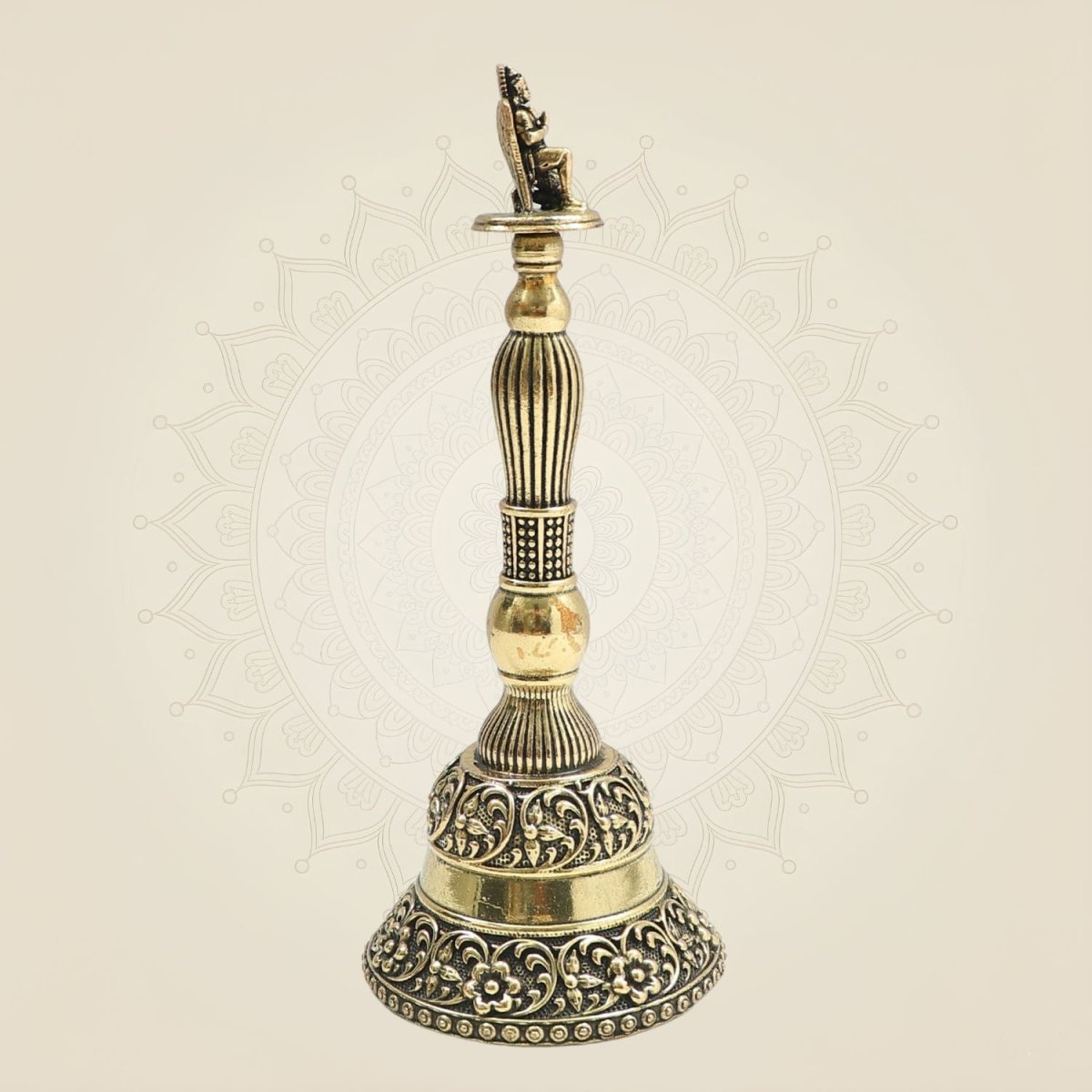 6.5" Medium Size Brass Garuda Hand Bell Featuring Traditional Sacred Motifs - Luxeartisanship
