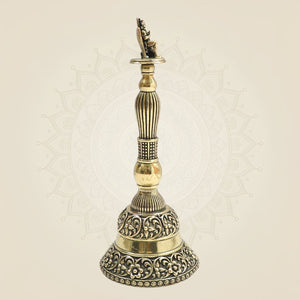 6.5" Medium Size Brass Garuda Hand Bell Featuring Traditional Sacred Motifs - Luxeartisanship