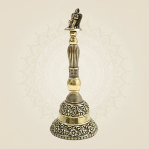 6.5" Medium Size Brass Garuda Hand Bell Featuring Traditional Sacred Motifs - Luxeartisanship