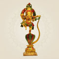 Ganesha Dancing on Sheshnag - Hand Painted Multicolor Brass Statue 10.5"