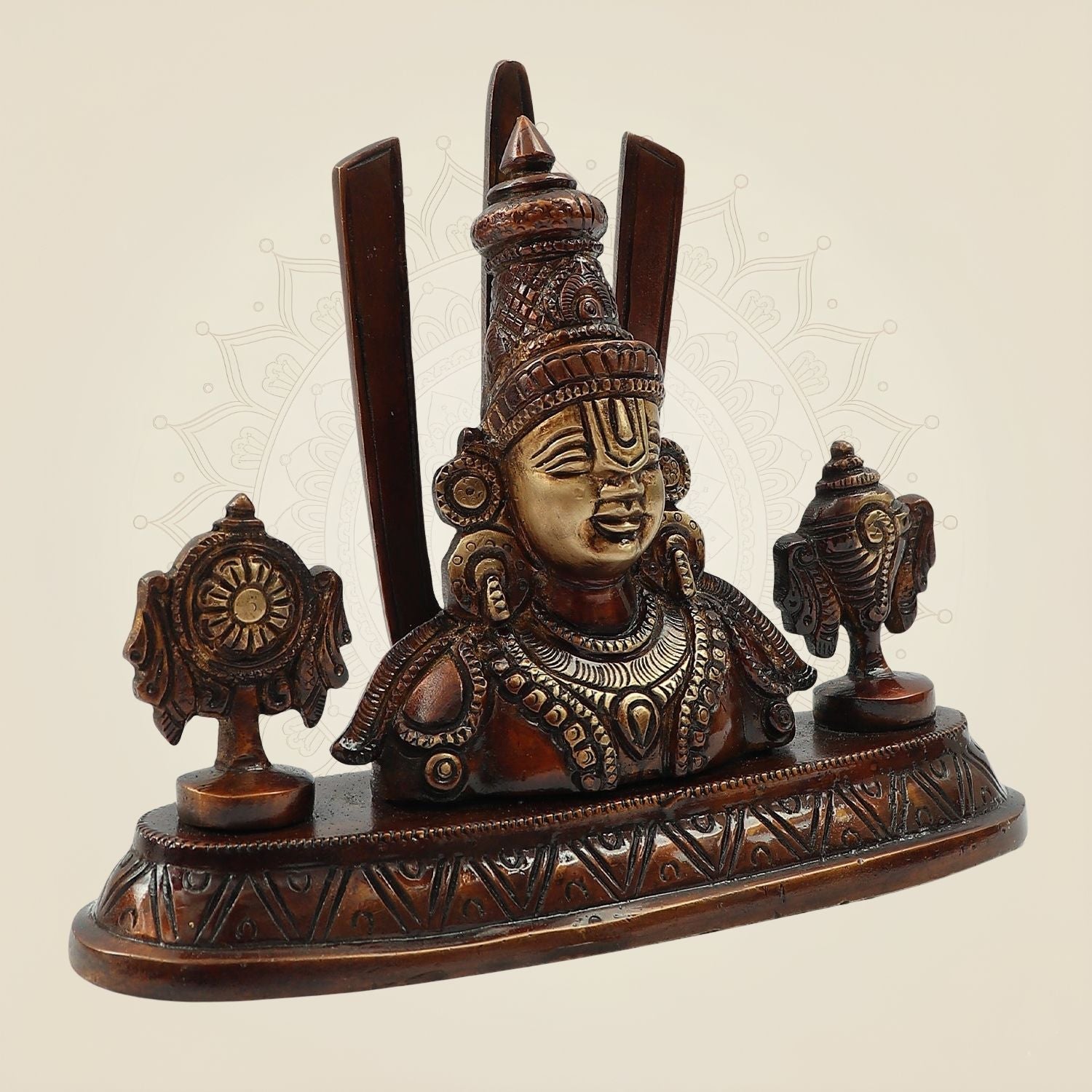 Brass Tirupati Balaji with Trisul – 5.75 Inch Idol in Colored Patina & Butter Finish for Puja & Décor
