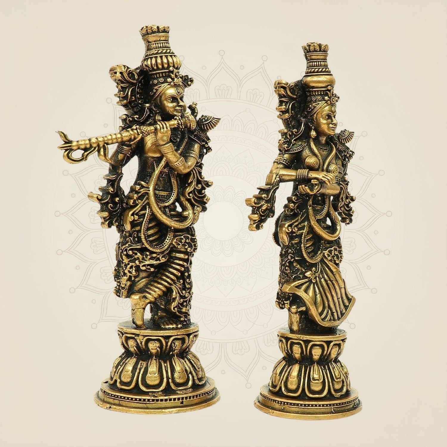 Superfine Radha Krishna Bronze Idol – South Indian Divine Couple Murti 4.75"