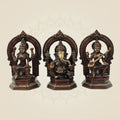 Traditional Brass Lakshmi Ganesh Saraswati Idol Set 9.5" | Decorative Hindu God Statue Trio for Home & Pooja