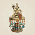 6.75" Mahadev Brass Idol Sitting on Chowki – Tranquil Shiva Statue - Luxeartisanship