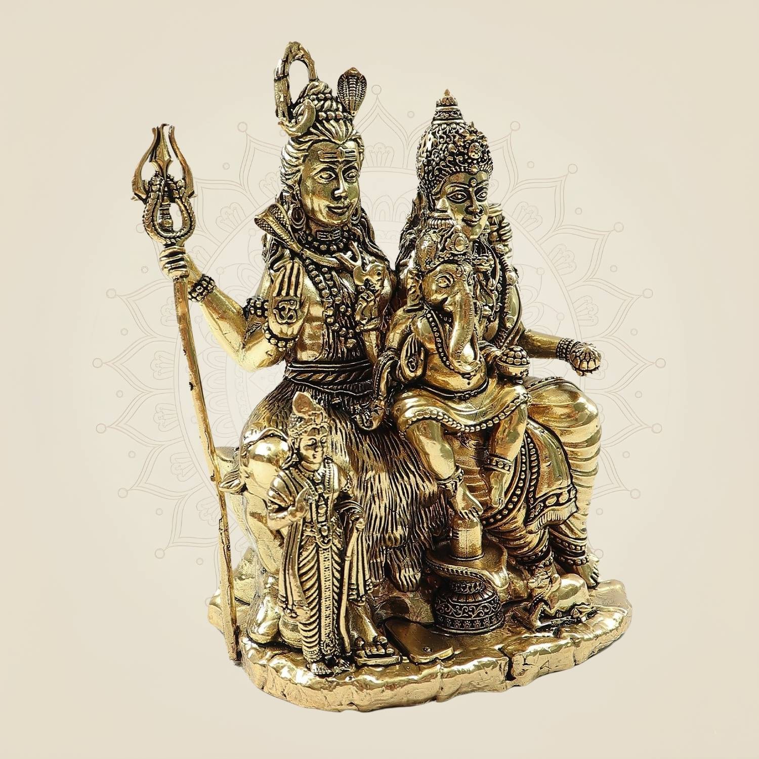 Brass Shiv Parivar Murti 6.25" | Lord Shiva with Parvati, Ganesha & Kartikeya Statue for Temple Decor