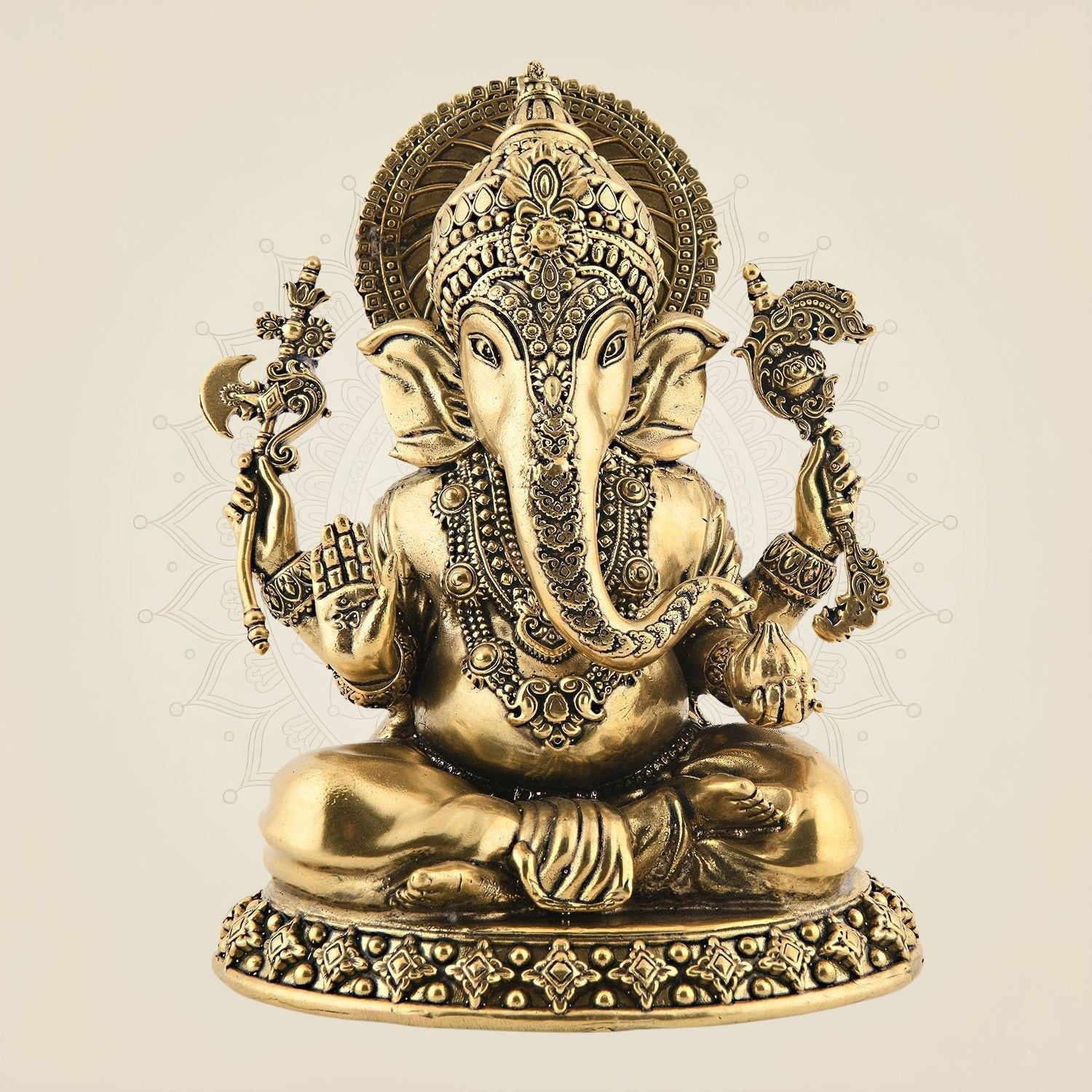 Brass Ganesha Idol 5" – Sitting Pose | Vighnaharta Statue for Goodness