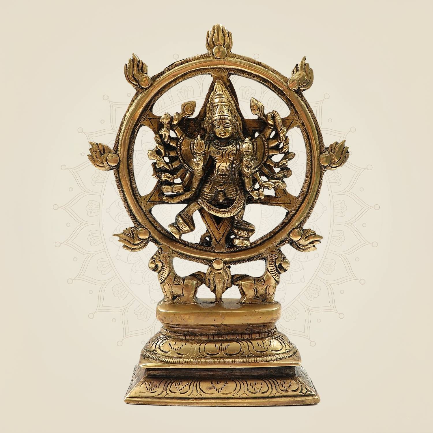 Divine Brass Panchaloha Chakrathalwar Sudarshanar Idol – Vishnu’s Protector Form - 9.5"