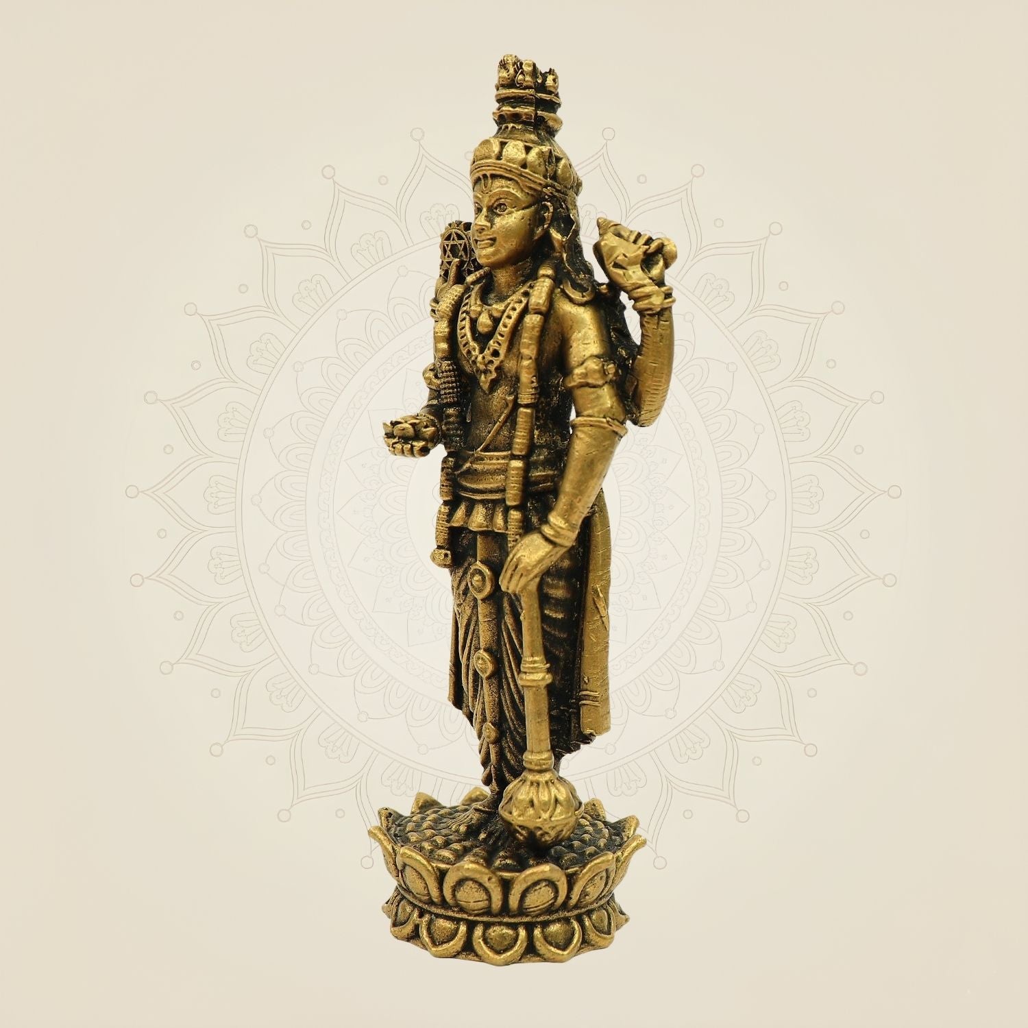 5" Bronze Lord Vishnu Idol – Standing on Lotus for Pooja Decor