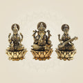 Lakshmi Ganesh Saraswati Idol on Lotus Set 3" – Small Size Pair for Pooja & Décor