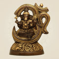 Brass Ganesh Idol Seated in Om Ring 15" Statue– Handcrafted Divine Decor